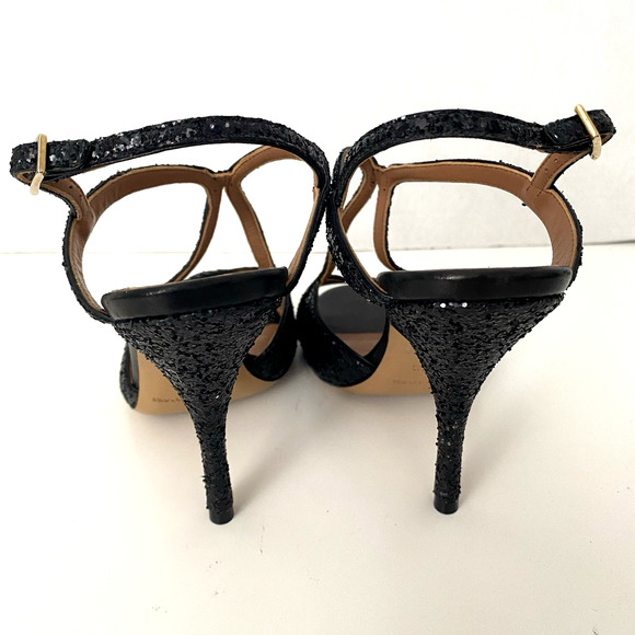 NWOB Emporio Armani Sandal Black Glitter Slim Heel Strappy Open Toe 36.5 6.5 - Picture 7 of 9